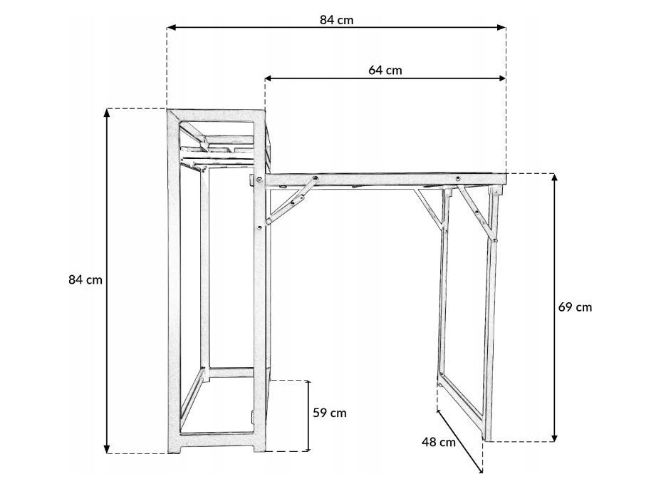 Skladací balkónový stôl MALE - 84x60x69/84 cm - čierny