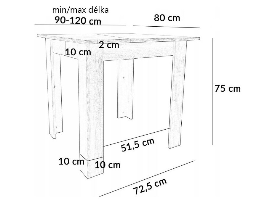 Jedálenský stôl ADAM 90(120)x80x75 cm - rozkladací - dub