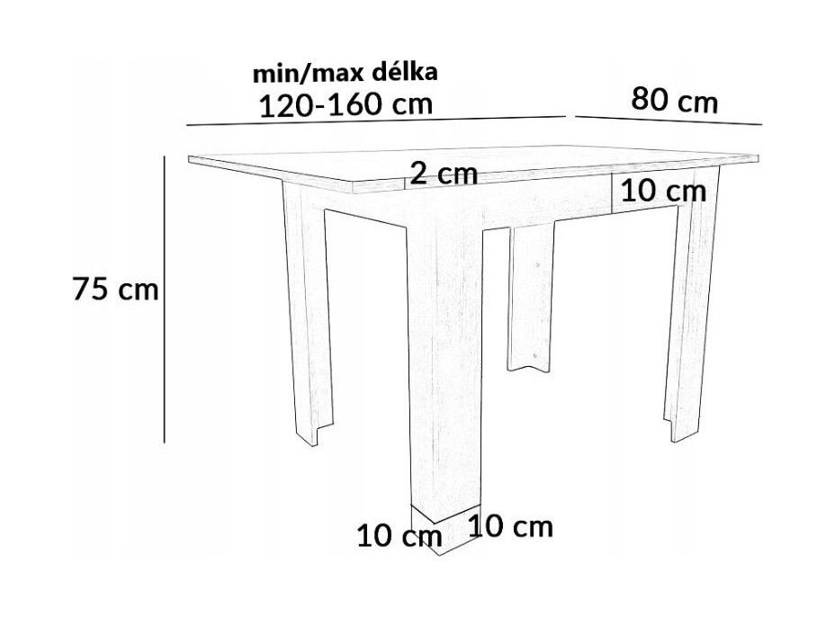 Jedálenský stôl ADAM 120(160)x80x75 cm - rozkladací - dub