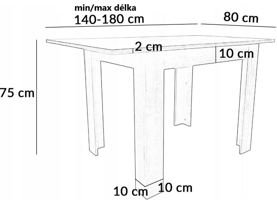 Jedálenský stôl ADAM 140(180)x80x75 cm - rozkladací - dub sonoma