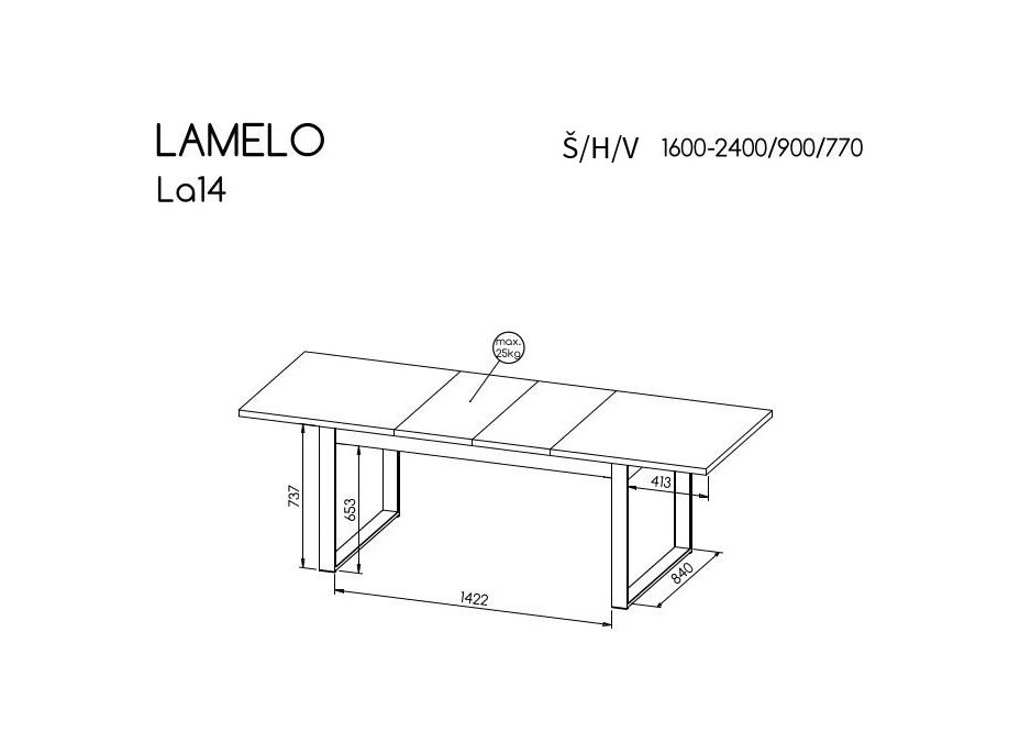 Jedálenský stôl LAMELO LA14 - rozkladací - dub wotan/čierna