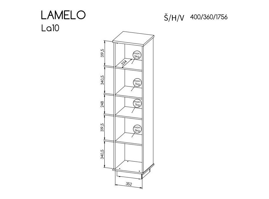 Regál LAMELO LA10 - dub wotan/čierny