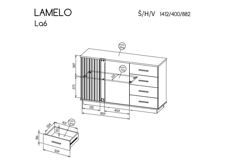 Komoda LAMELO LA6 - dub wotan/čierna