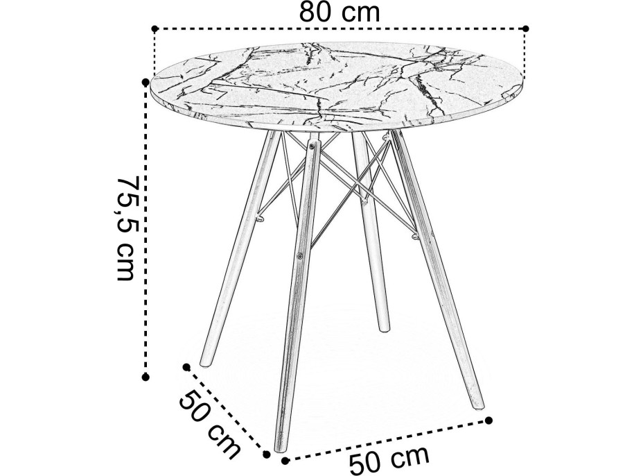 Jedálenský okrúhly stôl PARIS Black 80 cm - biely mramor