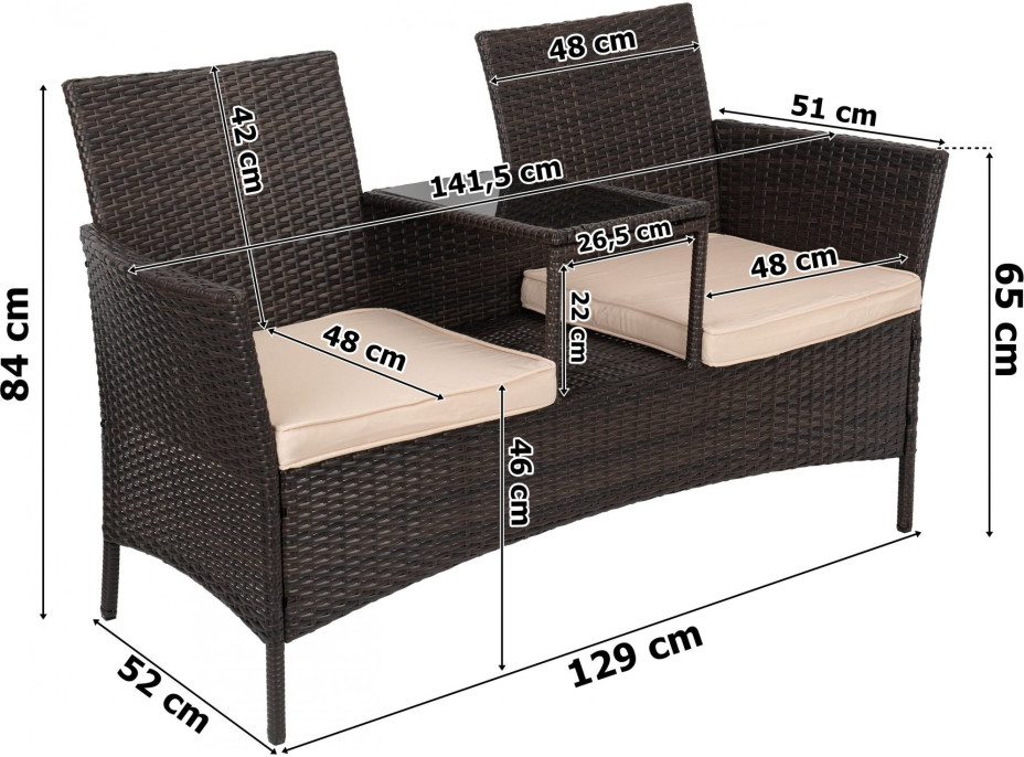 Záhradná ratanová pohovka so stolíkom CORDOBA - hnedá