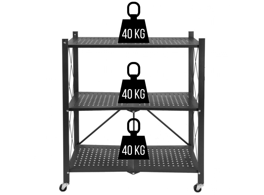 Skladací regál GESTEL - 3 police - čierny
