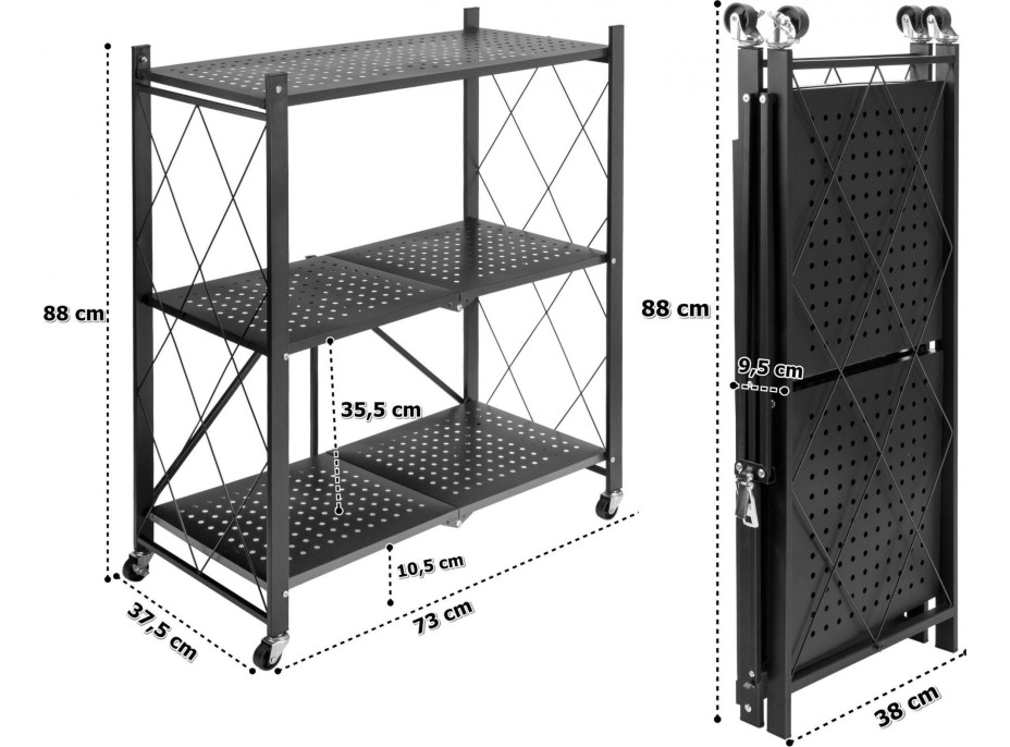 Skladací regál GESTEL - 3 police - čierny