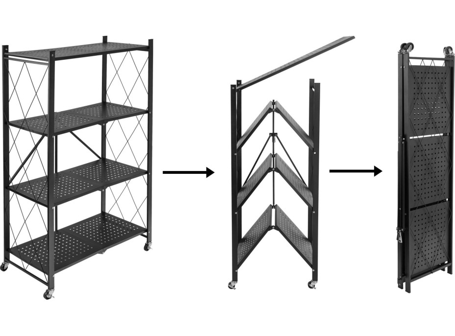 Skladací regál GESTEL - 4 police - čierny