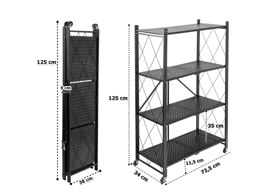Skladací regál GESTEL - 4 police - čierny
