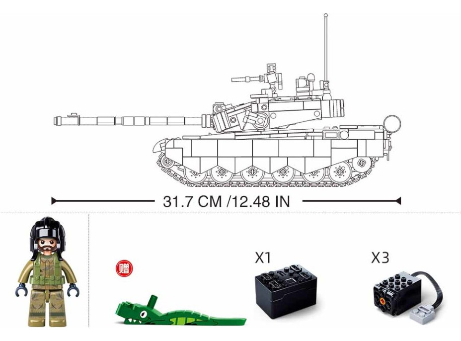 Sluban Power Bricks M38-B7071 R/C ZTZ-99AS Tank na diaľkové ovládanie