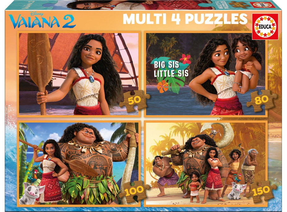 EDUCA Puzzle Vaiana 2, 4v1 (50,80,100,150 dielikov)