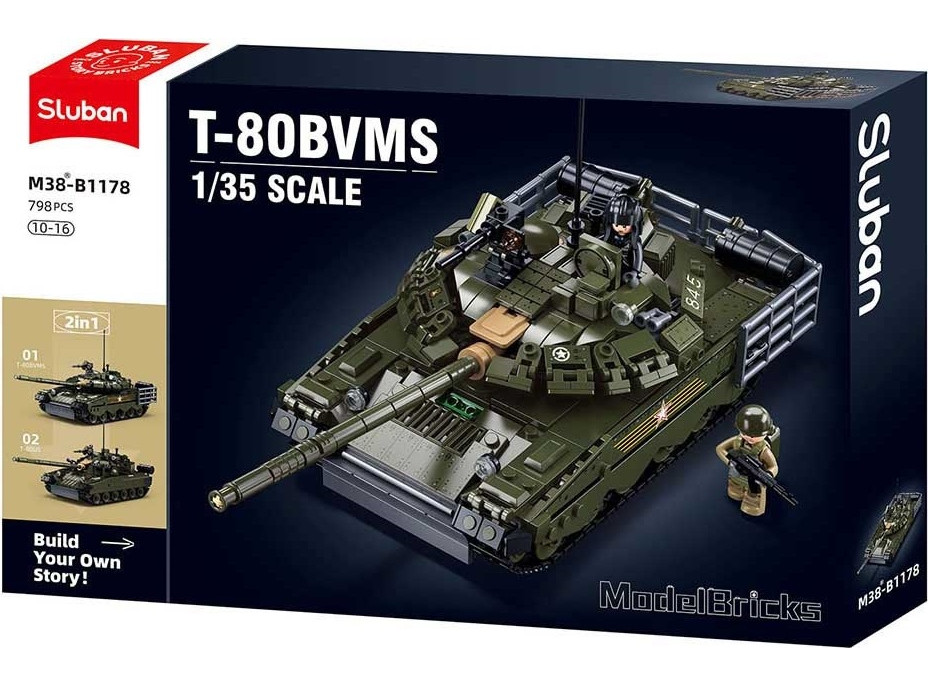 Sluban Model Bricks M38-B1178 Hlavný bojový tank T-80 2 v 1 v mierke 1:35