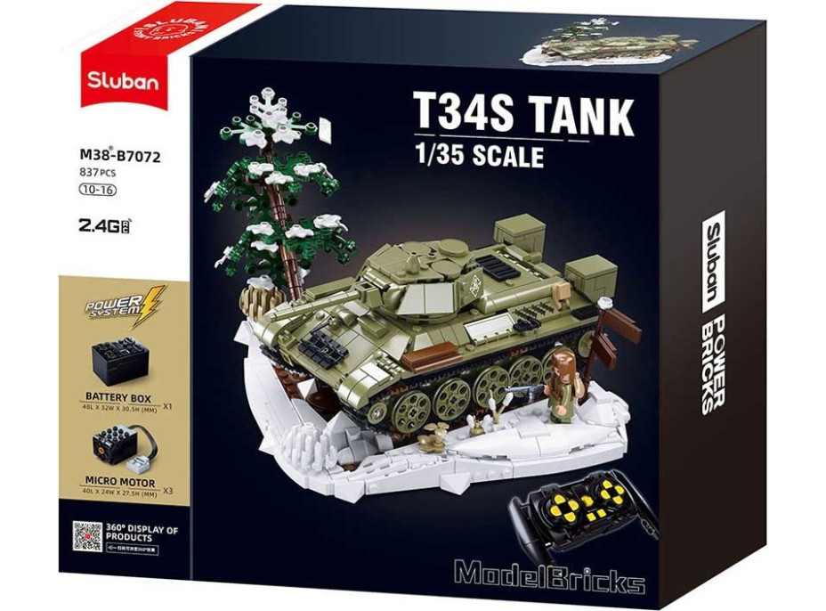 Sluban Power Bricks M38-B7072 R/C T34/76 (1942) Tank na diaľkové ovládanie