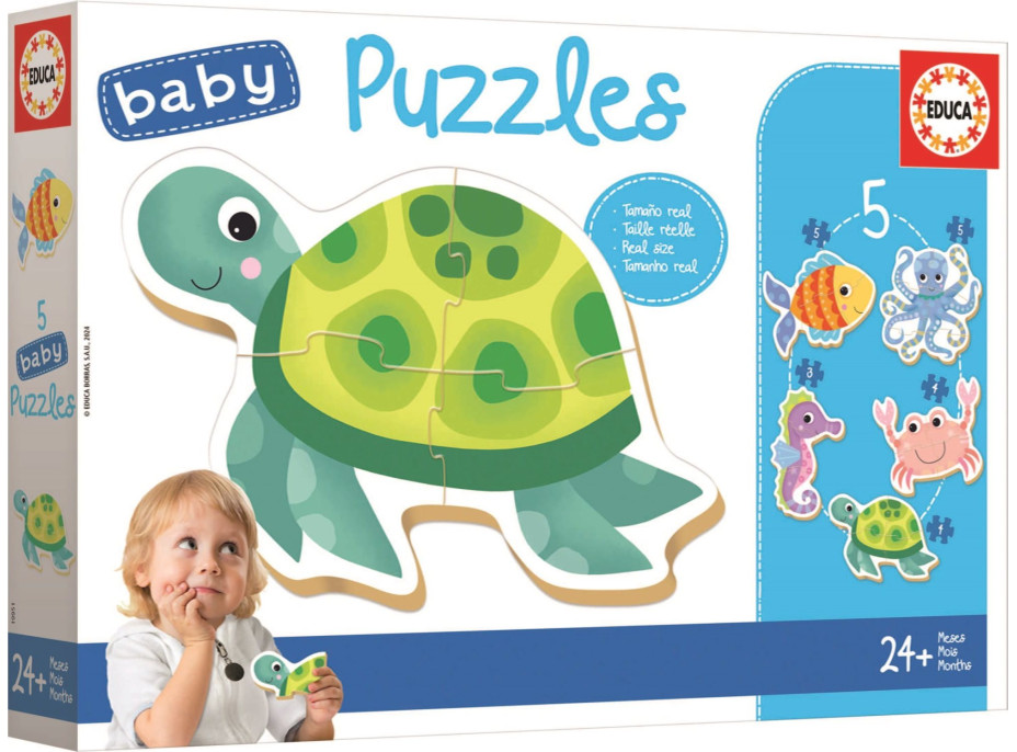 EDUCA Baby puzzle Vodné zvieratá 5v1 (3-5 dielikov)