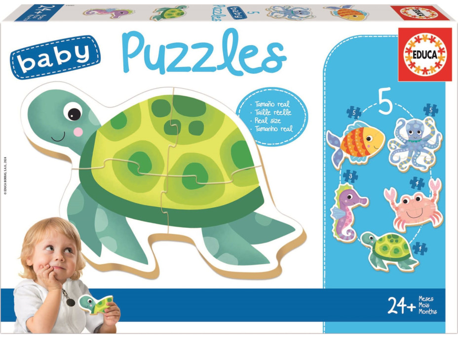 EDUCA Baby puzzle Vodné zvieratá 5v1 (3-5 dielikov)