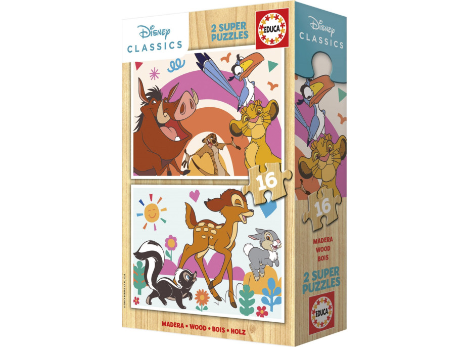 EDUCA Drevené puzzle Leví kráľ a Bambi 2x16 dielikov