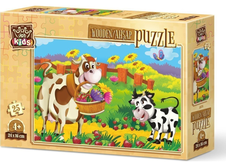 ART PUZZLE Drevené puzzle Kravička s kvetinami 25 dielikov