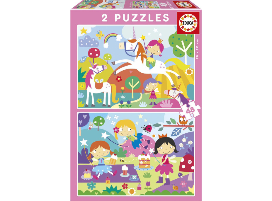 EDUCA Puzzle Jednorožce a Víly 2x48 dielikov