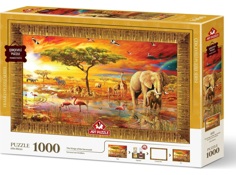 ART PUZZLE Puzzle s rámom a lepidlom 3v1 Kráľové savany 1000 dielikov