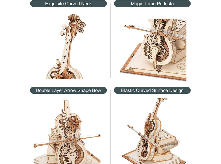 ROBOTIME Roker 3D drevené puzzle Kúzelné violončelo (hracia skrinka) 199 dielikov