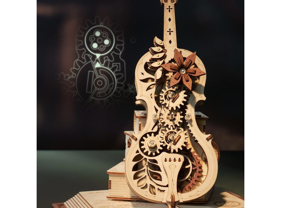 ROBOTIME Roker 3D drevené puzzle Kúzelné violončelo (hracia skrinka) 199 dielikov