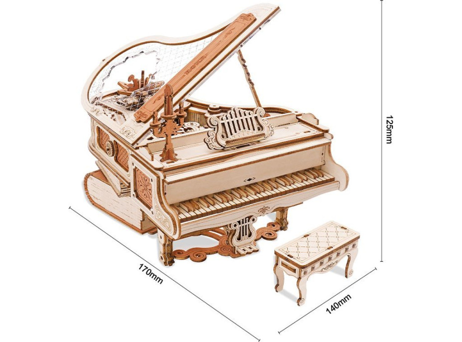 ROBOTIME Roker 3D drevené puzzle Kúzelný klavír (hracia skrinka) 223 dielikov