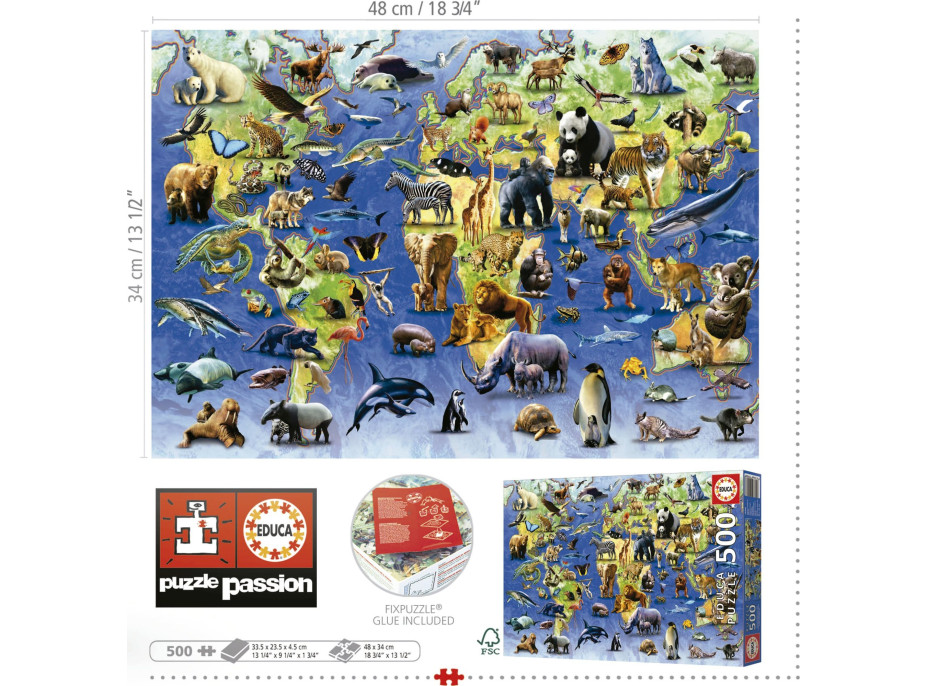 EDUCA Puzzle 100 ohrozených druhov 500 dielikov