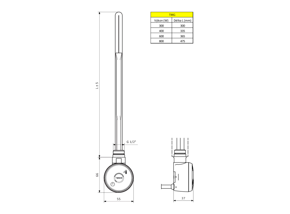 Sapho WICHER vykurovacia tyč s termostatom, 400 W, chróm 600.203.1