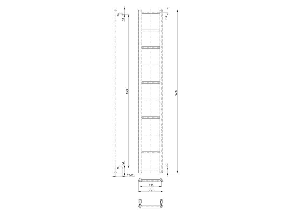 Sapho DINA vykurovacie teleso 250x1680mm, čierna mat IR377TB