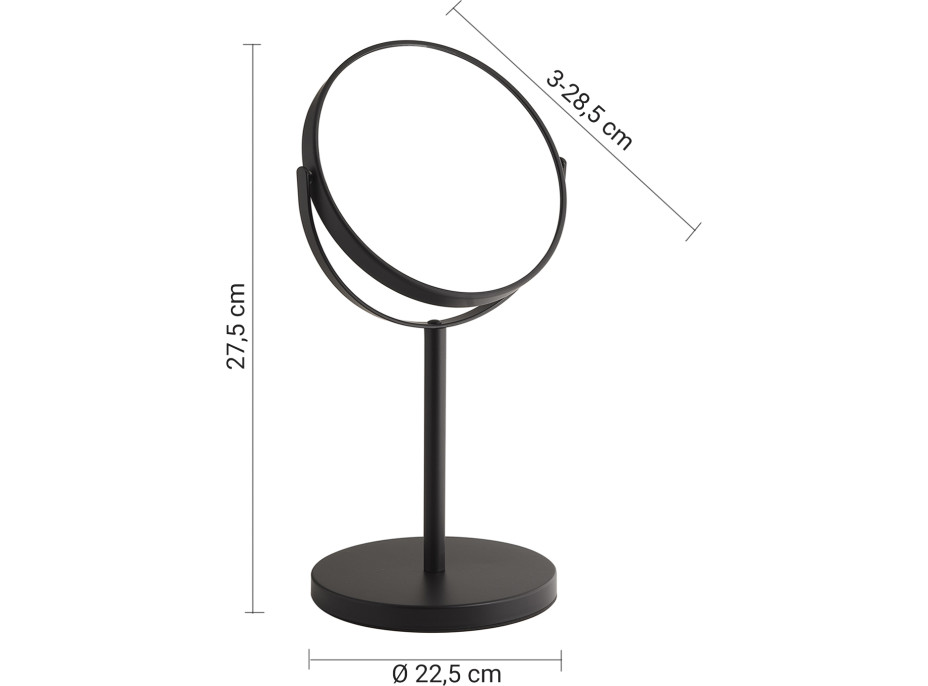 Gedy ANNA kozmetické zrkadlo na postavenie, Ø 163mm, obojstranné, čierna mat 211214