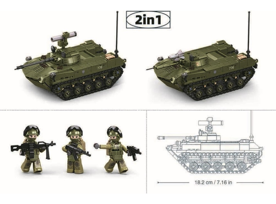 Sluban Model Bricks M38-B1250 Tank BMD-2S v mierke 1:35