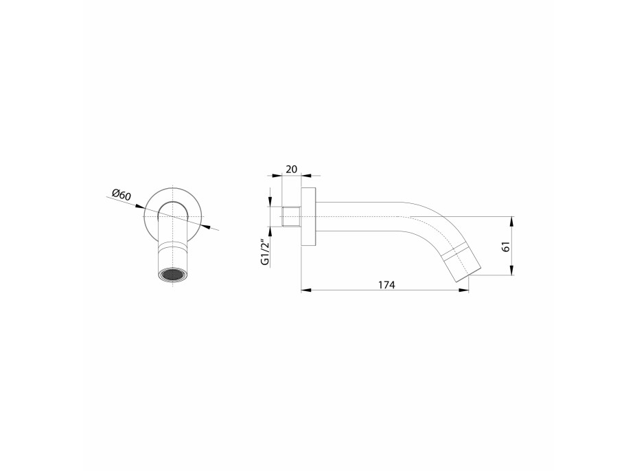 Sapho Nástenná výtoková hubica, guľatá, 174mm, čierna mat BO512