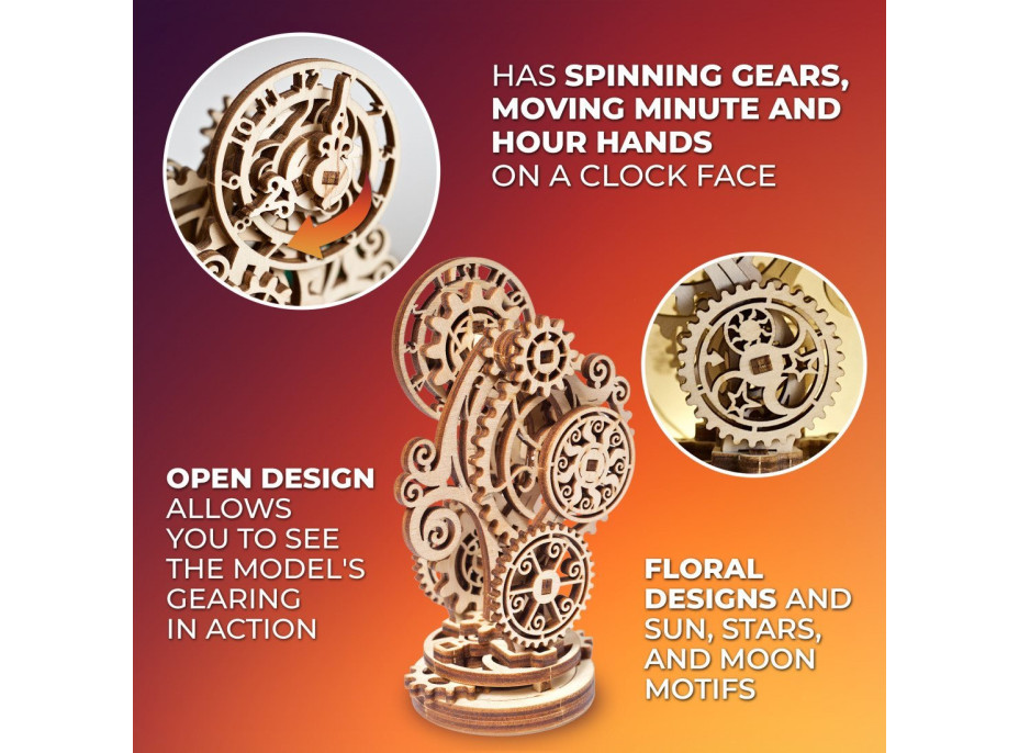 UGEARS 3D puzzle Steampunkové hodiny 2.0, 40 dílků