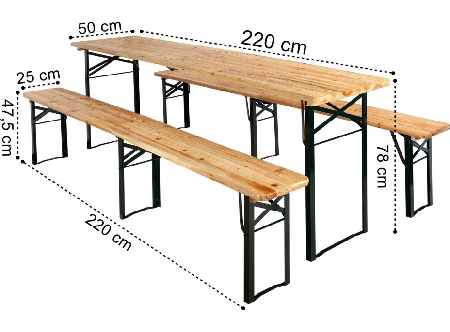 Pivný záhradný set LAGER - stôl + 2 lavice 220 cm