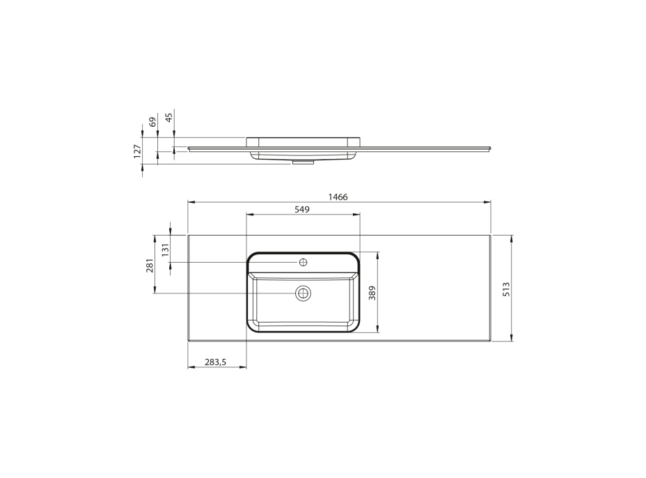 Sapho BRAHEA umývadlo 146, 6x51, 5cm, rockstone, ľavé, biela mat BT147L