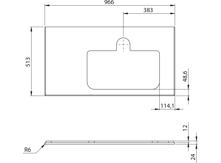 Sapho BRAHEA doska rockstone s otvorom 96, 6x51, 5cm, pravá, biela mat BT097-0101-R