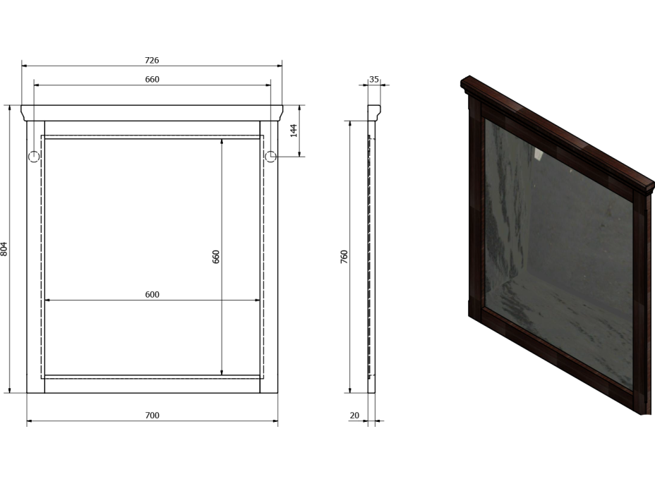 Sapho CROSS zrkadlo v drevenom ráme 70x80cm, buk CR312