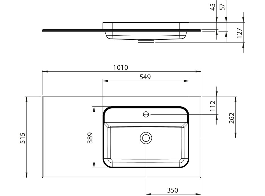 Sapho BRAHEA umývadlo 101x51, 5cm (30+70cm), pravé, biela mat BL101-70R