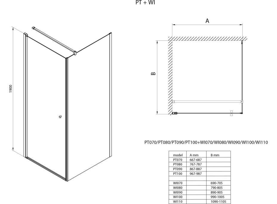 Aqualine PILOT štvorcový sprchovací kút 1000x1000 mm, sklo Brick PT100-01