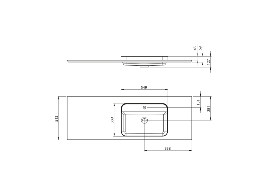 Sapho BRAHEA umývadlo 146, 6x51, 5cm, rockstone, pravé, biela mat BT147R