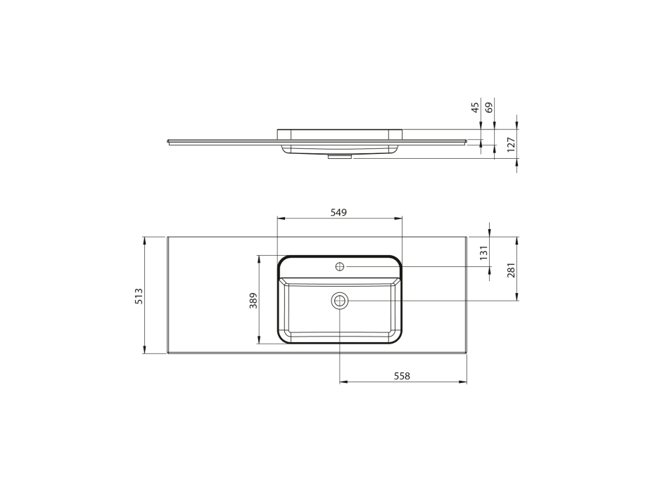 Sapho BRAHEA umývadlo 131, 6x51, 5cm, rockstone, pravé, biela mat BT132R