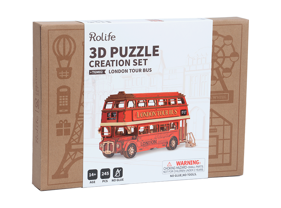 ROBOTIME Rolife DIY 3D drevené puzzle Londýnsky double-decker 245 dielikov