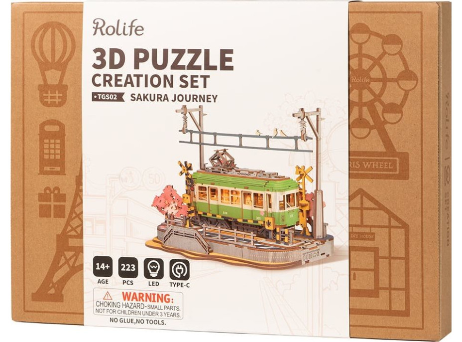 ROBOTIME Rolife DIY Svietiace 3D drevené puzzle Stanica so sakurami 223 dielikov