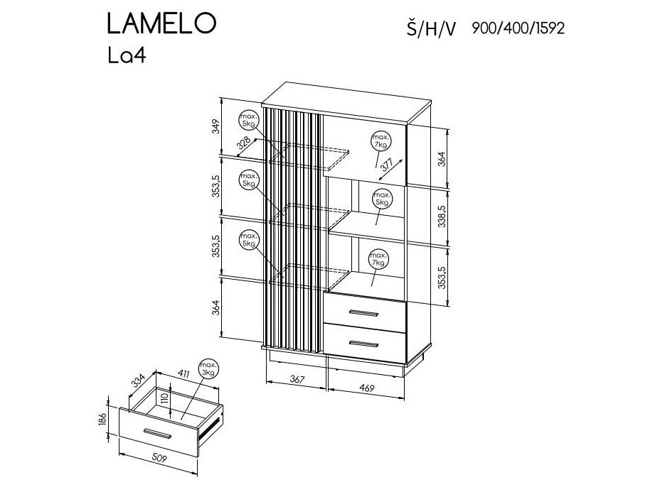 Regál LAMELO LA4 - dub wotan/čierny