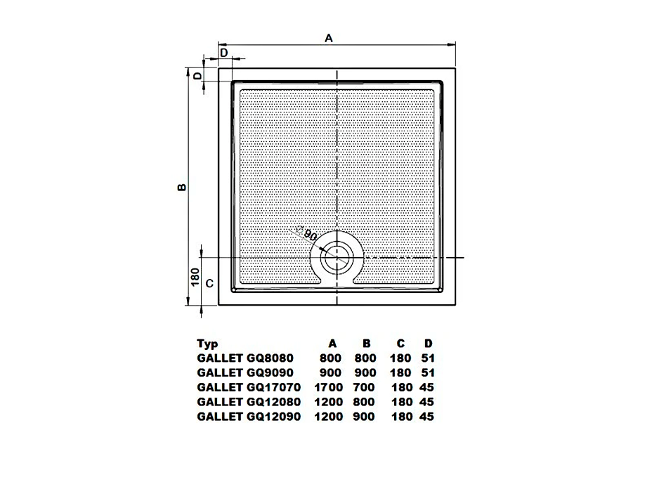 Gelco GALLET sprchová vanička z liateho mramoru, obdĺžnik 120x90cm GQ12090