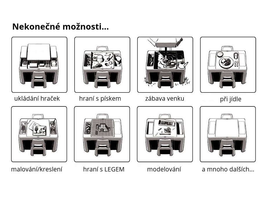 Detský stolček s dvoma stoličkami TEGGI MULTIFUN - tmavo béžový/fialový/tyrkysový