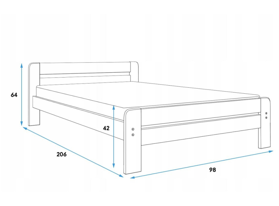 Posteľ z masívu borovice DAVE 200x90 cm - prírodná