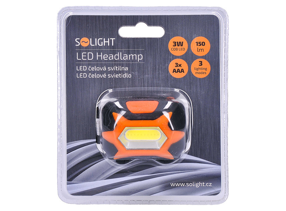 Solight LED čelové svietidlo, 3W COB, 3x AAA