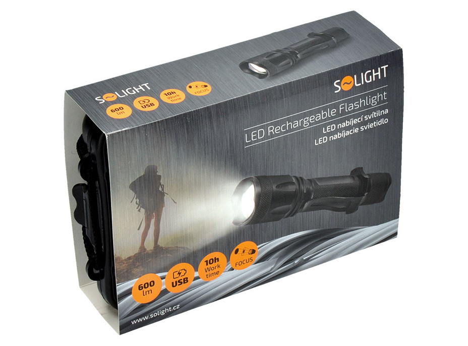 Solight LED nabíjacie svietidlo, 600lm, Cree XM-L2 T6, zoom, Li-Ion