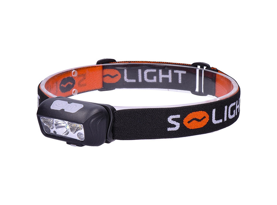 Solight LED čelové nabíjacie svietidlo, 150 + 100lm, biele a červené svetlo, Li-Ion